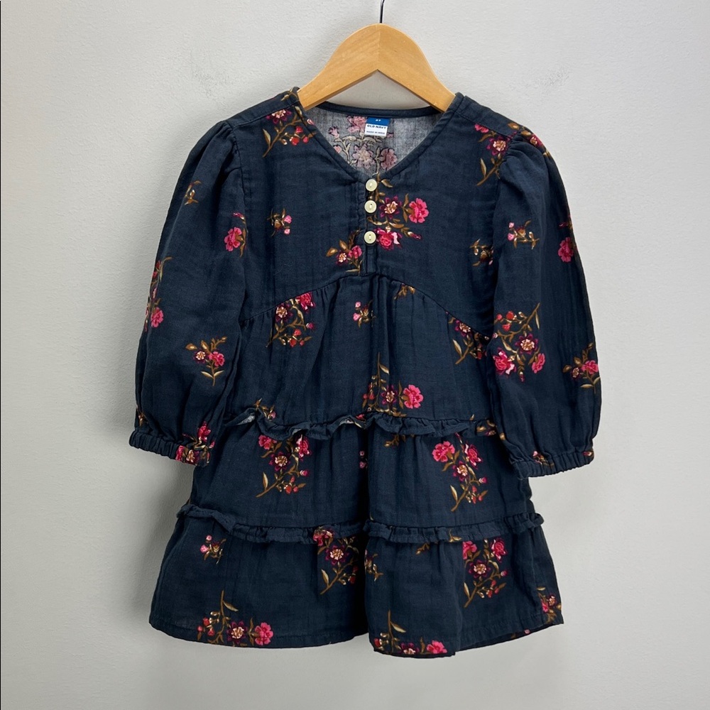 Old Navy Girls Floral Dress 2T Toddler Long Sleeve Tiered Ruffled Spring Fall